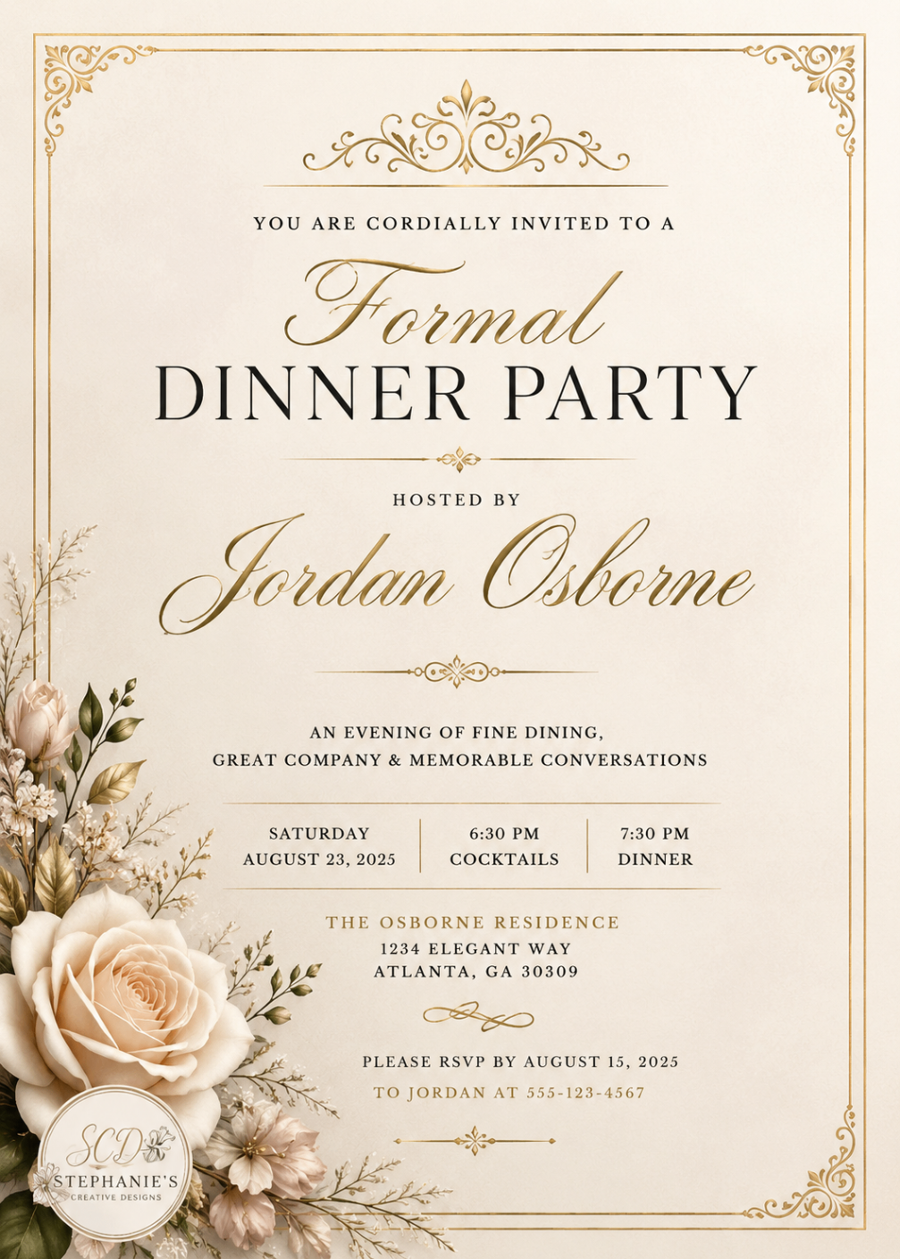 Formal dinner party invitation design